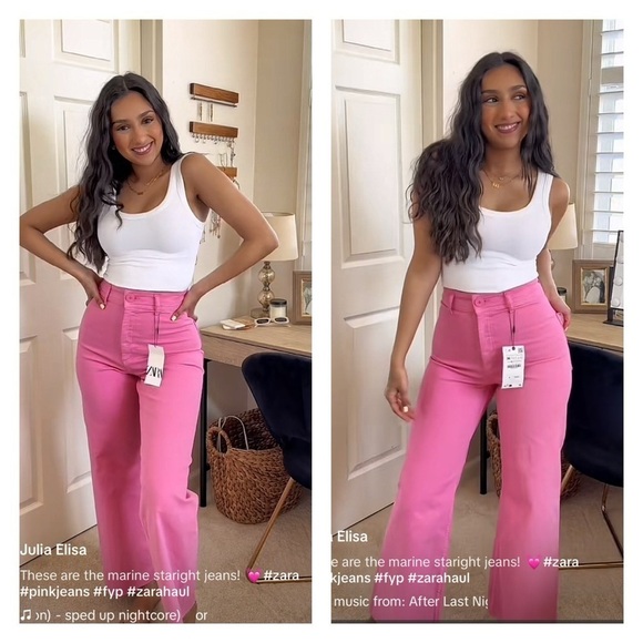 ZARA Bright Pink High Rise Wide Leg Jeans Size 2 NEW Barbie Core - Picture 8 of 13